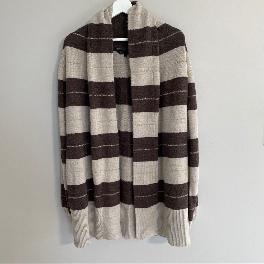 Aziz Tan and Brown Open Sweater/Cardigan …